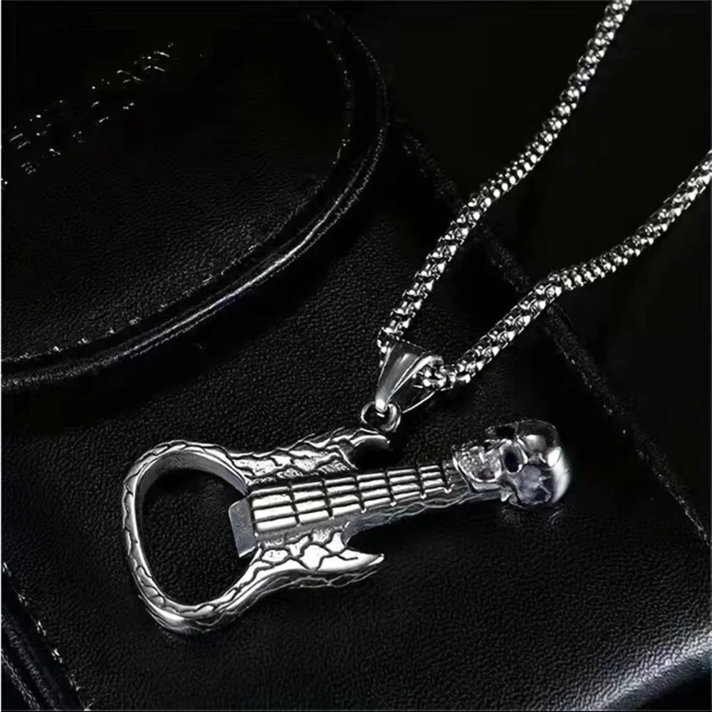 Skull Guitar Necklace with lid opener - Picture 1 of 8